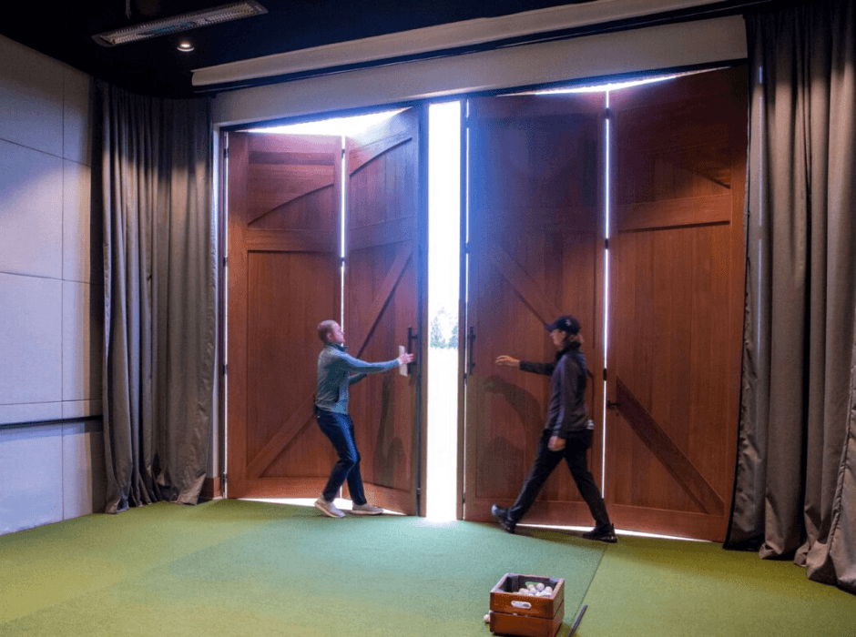 Wood Horizontal Folding Doors at a Golf Center