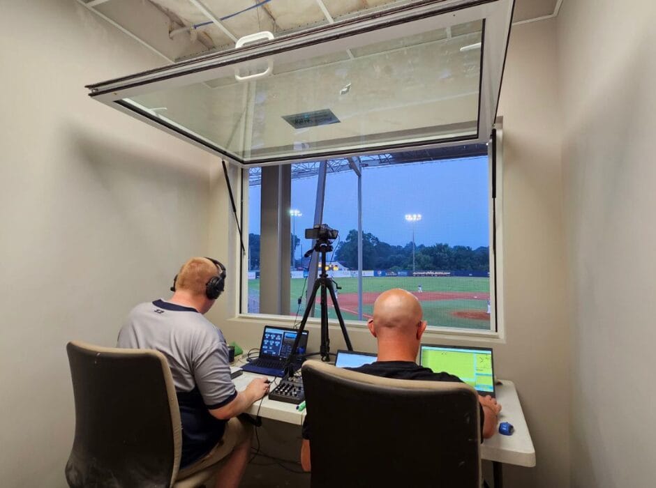 In-Swing Gas Strut Window in a Baseball Stadium Press Box