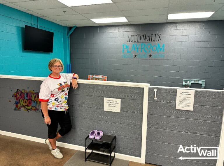 Tammy Kellam at ActivWall's new playroom.