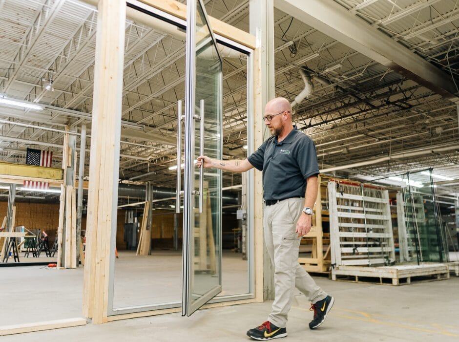 Pivot Door with Clear Anodized Finish
